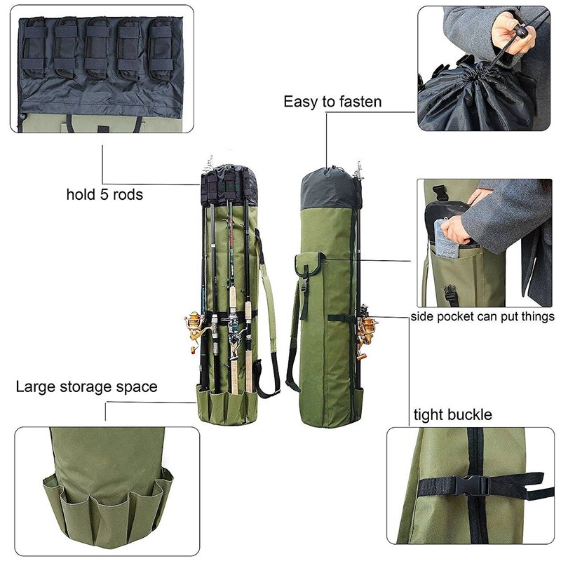 Fishing Bags Portable Multifunction Nylon Fishing Rod Storage Case Canvas Reel Organizer Travel Carry Pole Tools Bag