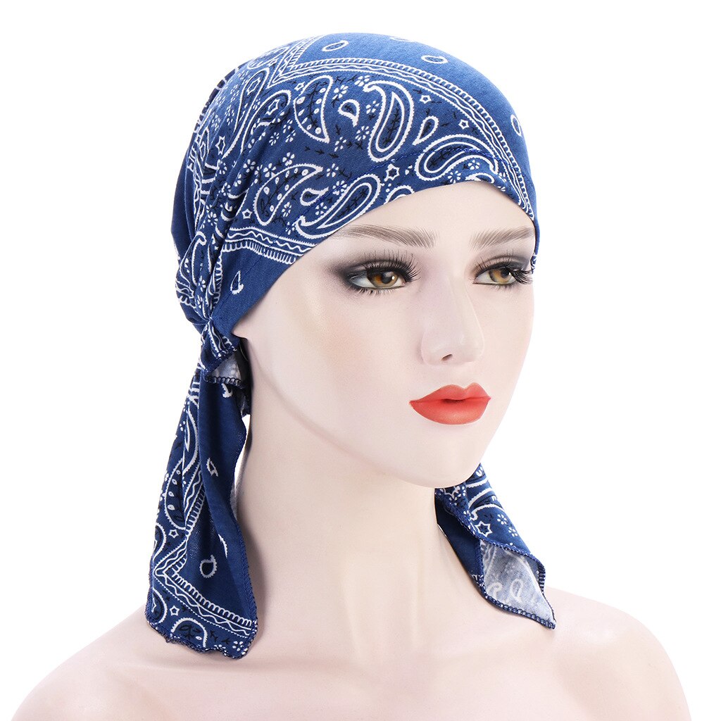 print woman turban hat soft elastic flowers lady muslim headdress wrap head scarf hijab caps turbante female: 5