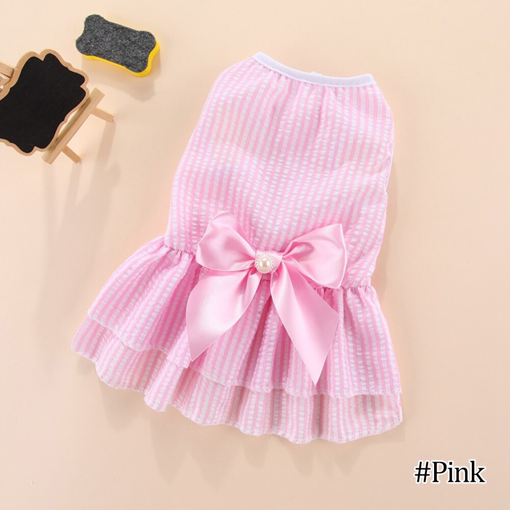 Soft Cute Dog Dress Vertical Stripe Butterfly Pet Dress Comfortable Puppies Cat Princess Dress Party Dog Dress Wedding Pet Dress: Pink / L
