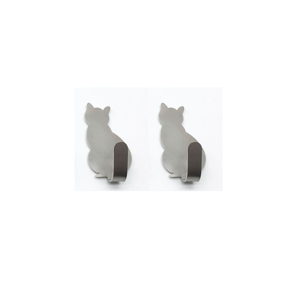 2 Stuks Zelfklevende Haken Mooie Kat Patroon Huis Keuken Muur Deur Haak Hanger Stok Rek Muur Opknoping Kleding Handdoek rekken: Silver