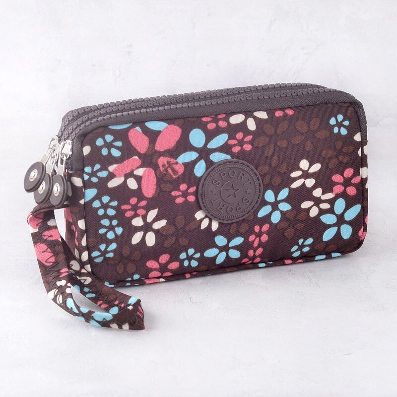 Cartera de tela de lona con 3 cremalleras para mujer, monedero de flores, bolso de mano, billetera para niña: 8