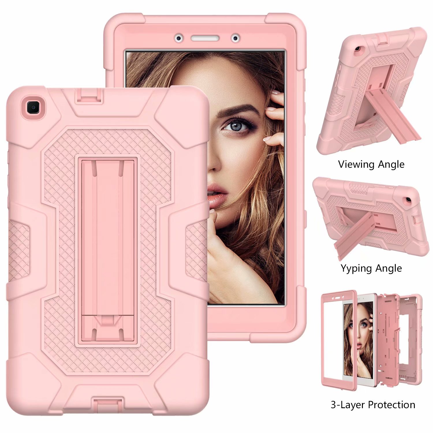 For Samsung Galaxy Tab A 8.0 SM-T295 T290 T297 Multiple Protection Heavy Case With Stand Contrast Color Tablet Cover: Rose Gold