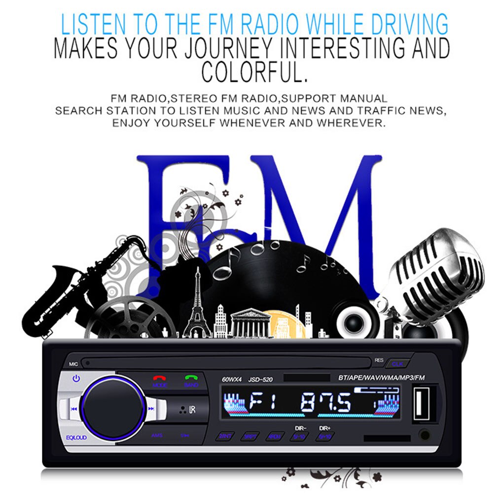 Bluetooth Car Stereo Audio In-Dash Aux Input Receiver Automotive SD USB MP3 Radio Media Player