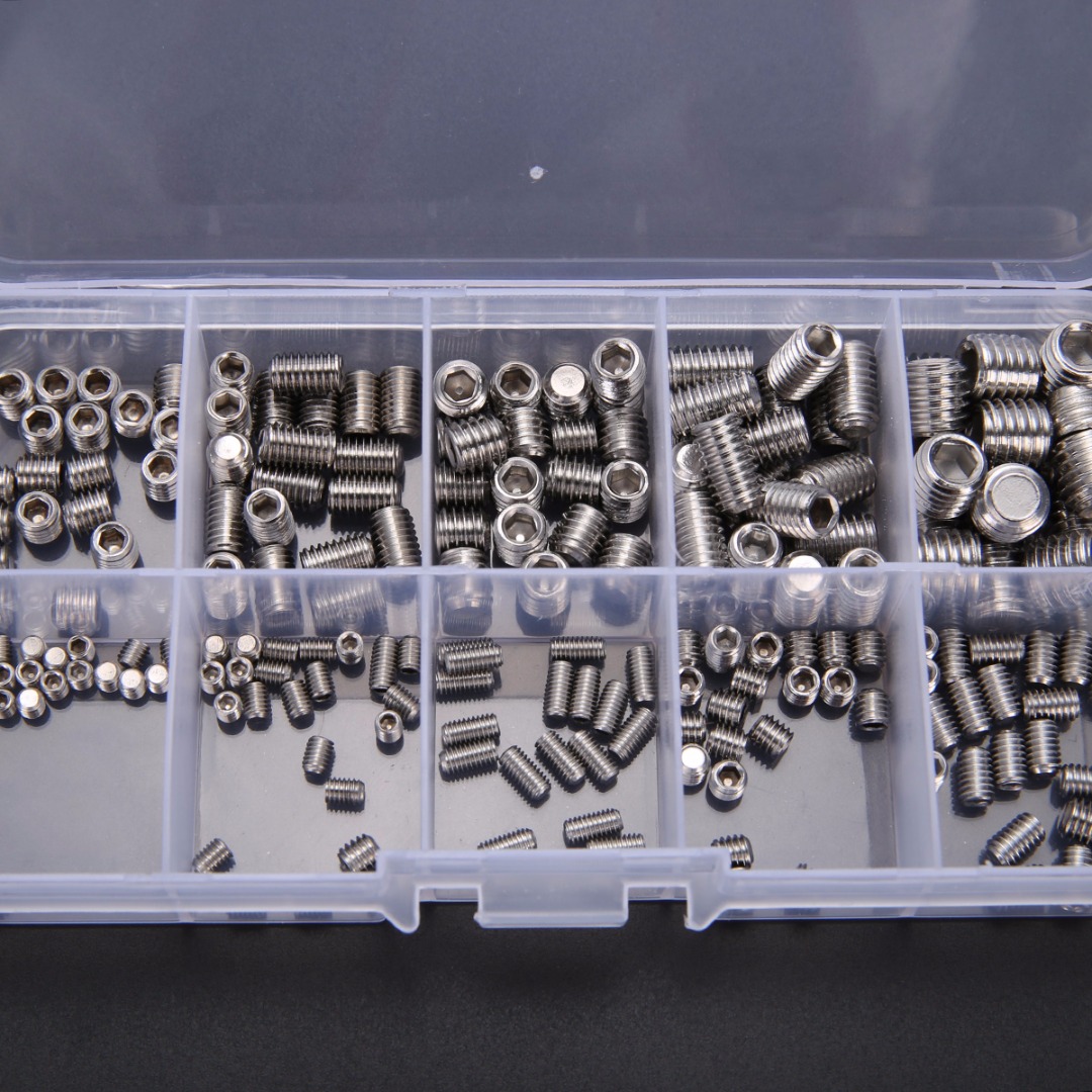 200 stuks roestvrijstalen inbusschroevenset mayitr stelschroeven assortimentset  m3/m4/m5/m6 m8 met doos
