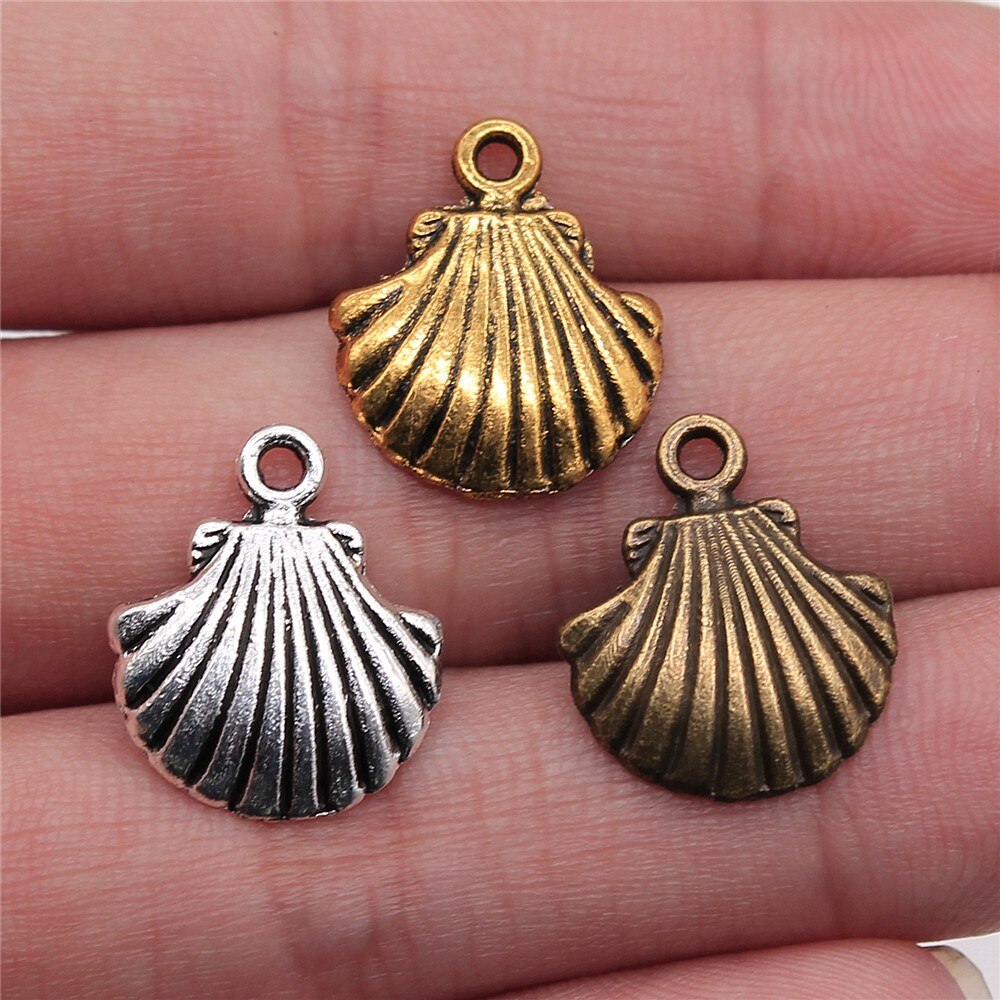 Wysiwyg 20Pcs 18X15Mm 3 Kleuren Antiek Goud Antiek Zilver Kleur Antiek Brons Shell Charm Seashell Charme voor Sieraden Maken