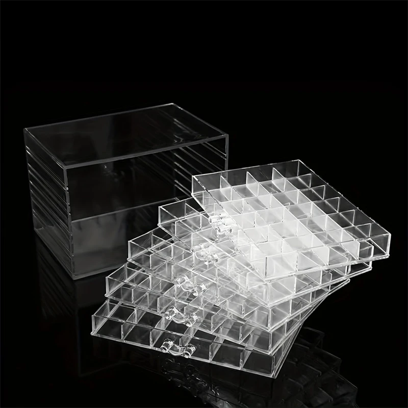 Caja de almacenamiento con compartimento para decoración de uñas, 72/79/120 rejillas, organizador acrílico transparente para cuentas, accesorios de manicura DIY