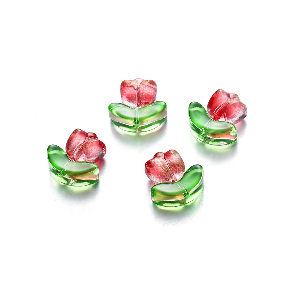 10/20Set Tulips Flower Lampwork Beads Multicolor Glass Flora Beads Multicolor Loose Beads for DIY Bracelets Jewelry Making: green / 2mm
