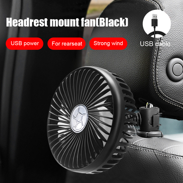 Ventilateur double tête de voiture 12V/24V, 3 vitesses réglables pour sièges avant et arrière, faible bruit, accessoires de voiture: 03