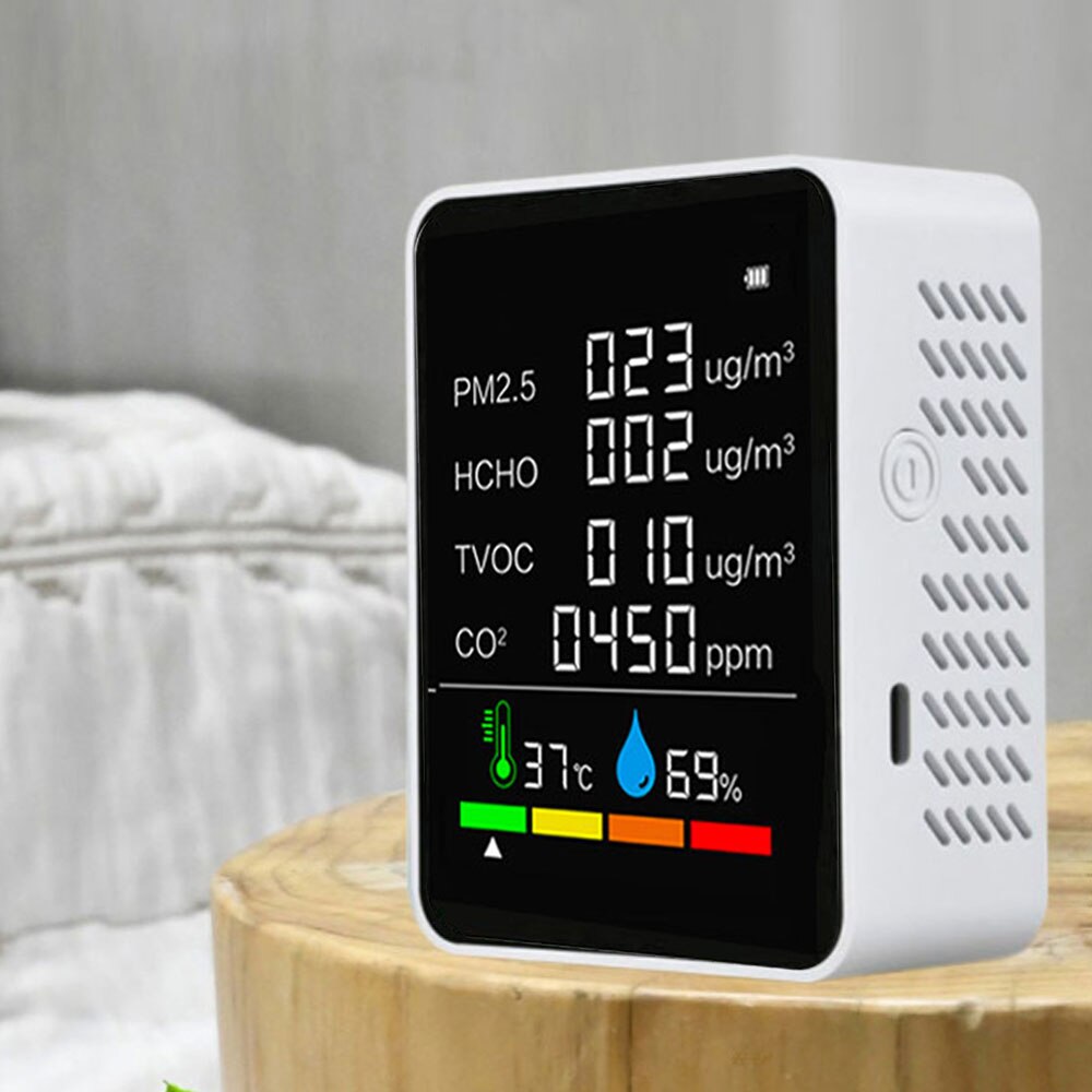 Multifunctionele 6 In 1 CO2 Meter Digitale Temperatuur Vochtigheid Tester Co2 Sensor Tvoc Hcho CO2 PM2.5 Detector Luchtkwaliteit Monitor