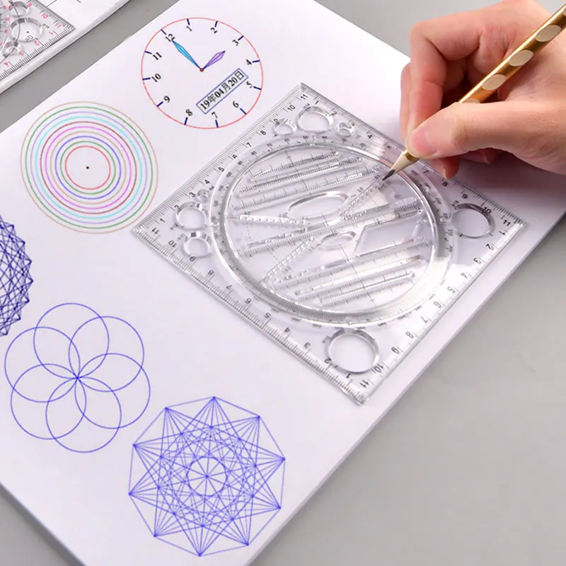 Multifunctionele draaibare liniaal Tekeningsjabloon Art Architect Stereo Geometrie Cirkel Opstellen Meetschaal Kawaii liniaal
