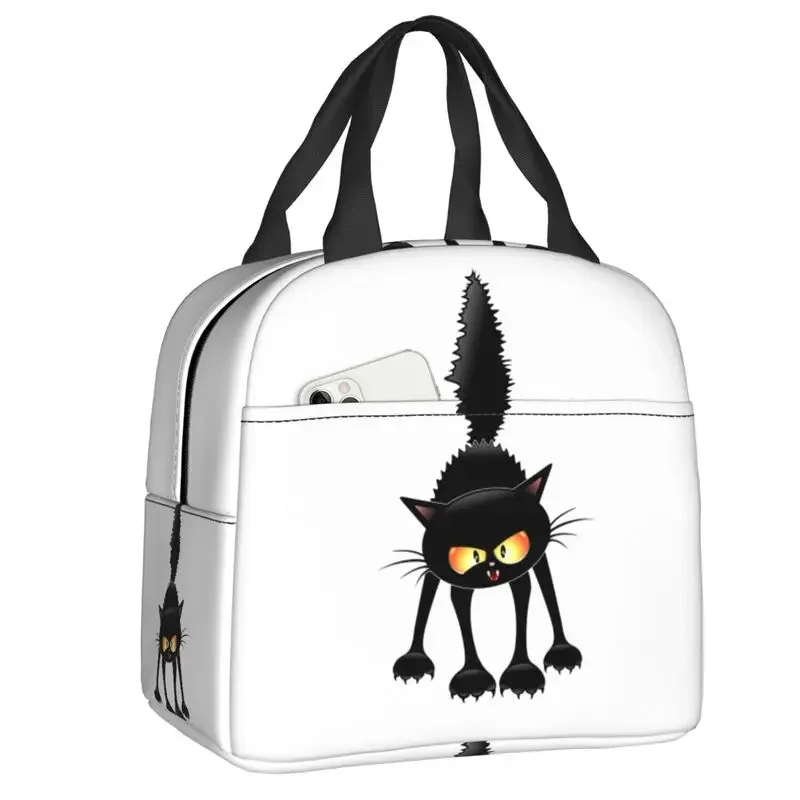Aangepaste zwarte kat lunchtas dames warme koeler geïsoleerde lunchcontainer box voor student schoolwerk picknick voedsel draagtassen: Goud