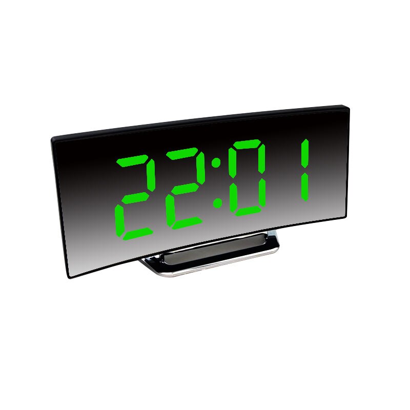 Alarm Clock Digital Large Curved Screen LED Mirror Clock Snooze Function USB Charging Suitable for Living Room Bedroom: green