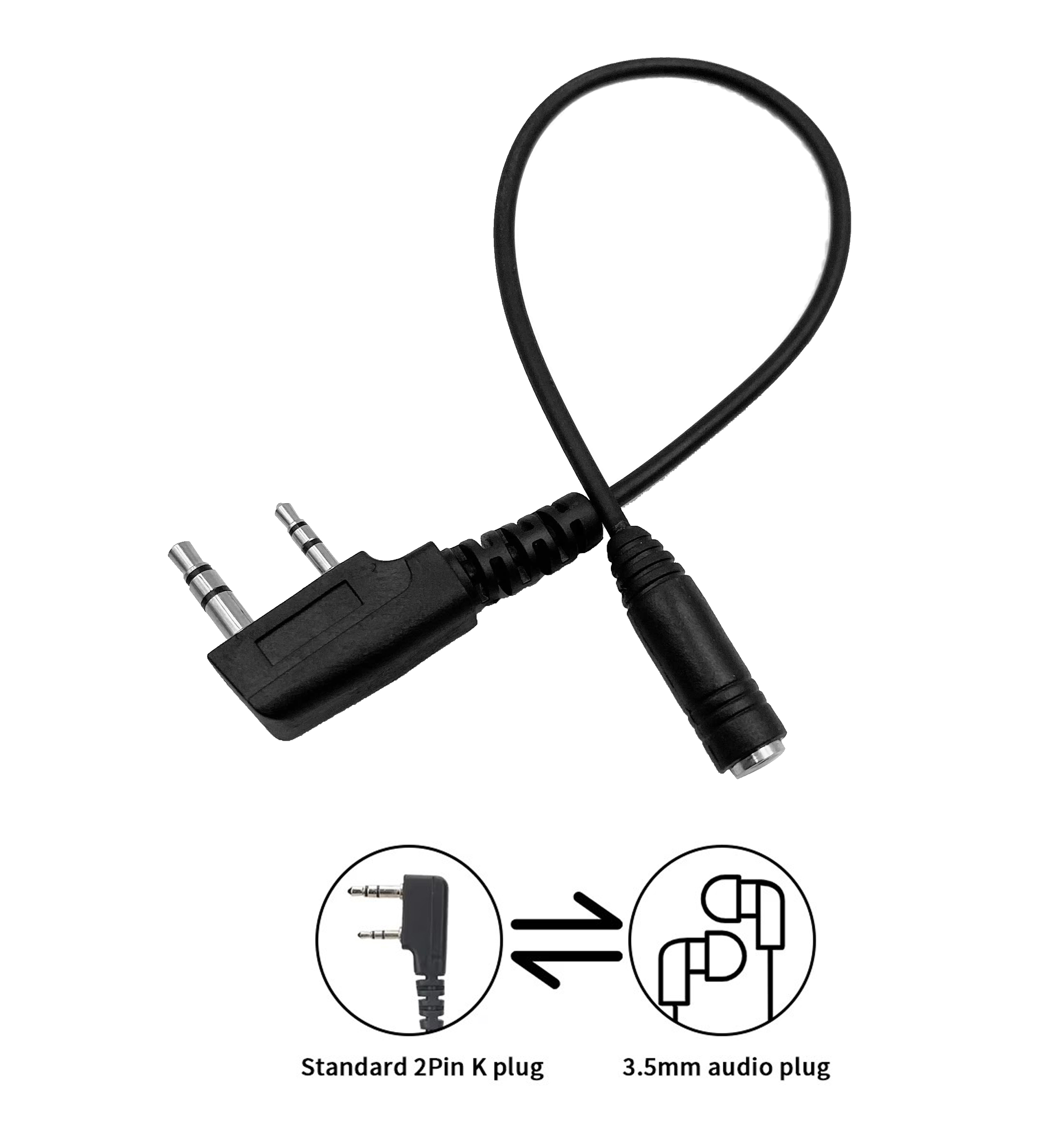BAOFENG 2 Pin to 3.5mm Walkie Talkie Headset Adapter Earpiece Adapter Cable For BAOFENG UV-5R BF-888S Quansheng UV-K5 UVK6 Radio