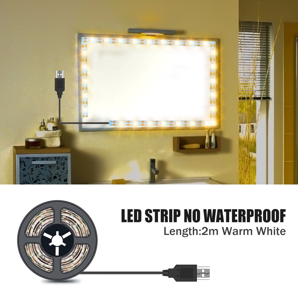 Led Make-upspiegel Licht Vanity Lamp Strip 5V USB Backlight LED Flexibele Lamp Tape Kaptafel Spiegel Lamp Voor Badkamer Decor: Warm White