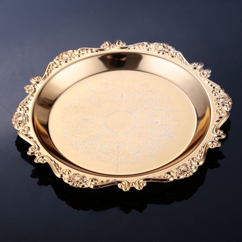 Golden Cocktail Coaster Metal Exquisite Cake Tray Set Dishes Rack Set Vintage Zinc Alloy Silver Plated Mat Placemat Snack Tray: 1pcs gold dish