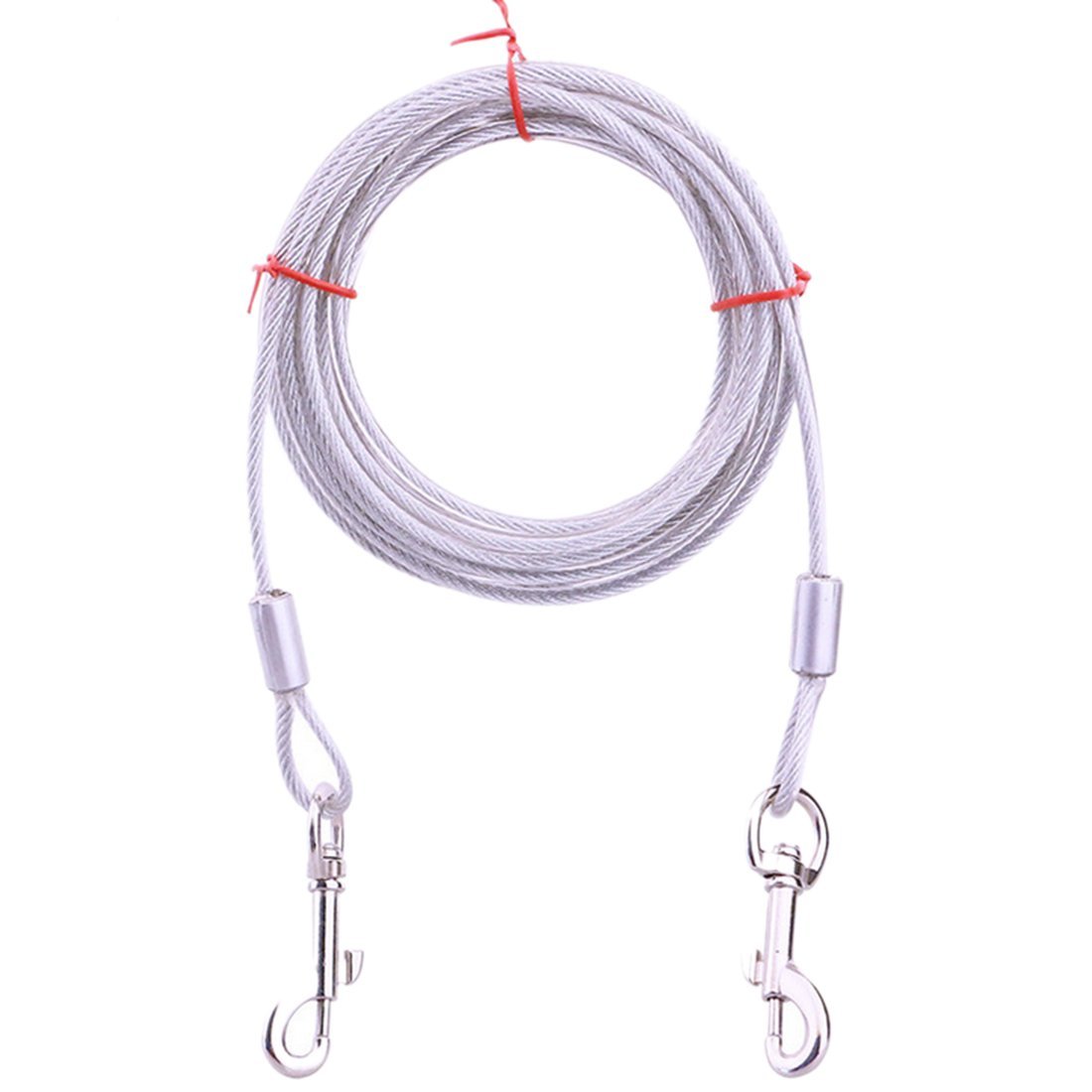Correas de perro Cable de alambre de acero con doble cabeza ganchos de Metal 3M 5M 10M de largo PL008: White / 3M