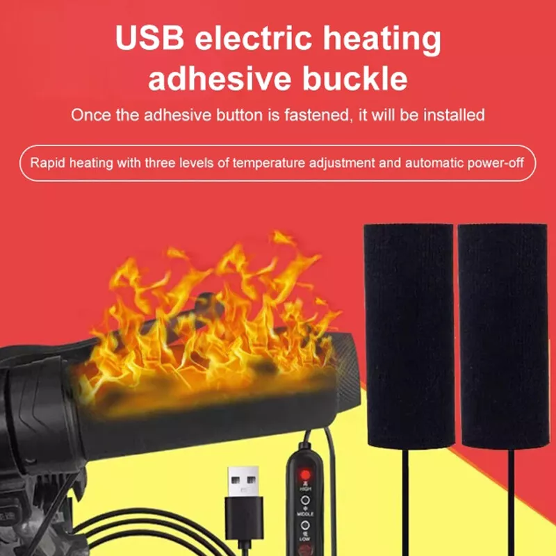 1 Pair 5V Motorcycle Heated Grips USB Electric Handlebar Winter Warmer Removable Warm Grip Adjustable 3 Speed Temperature