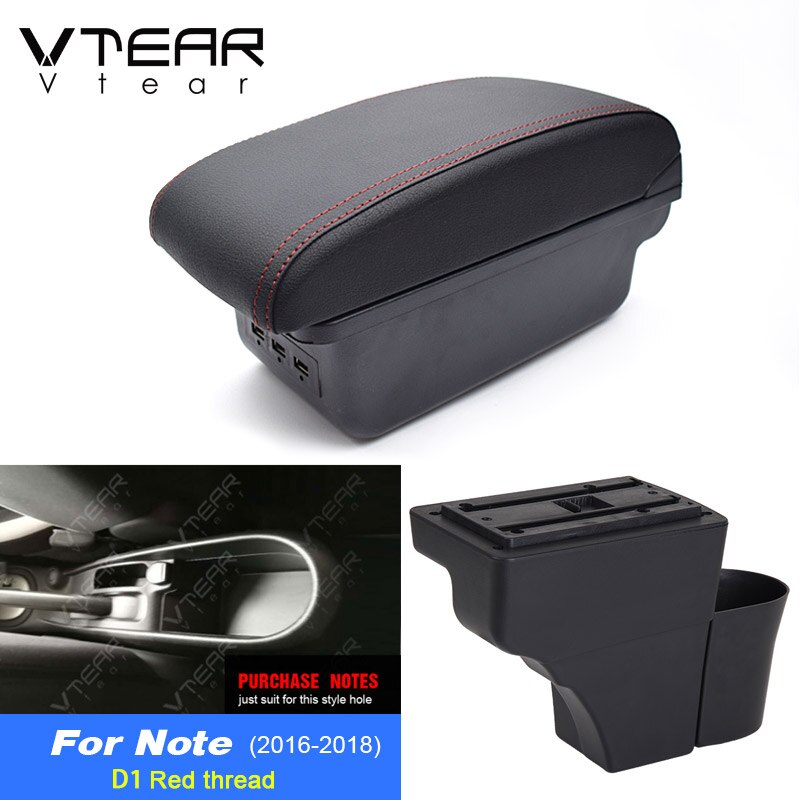 Vtear Voor Nissan Note Accessoires Armsteun Lederen Arm Rest Usb Opbergdoos Decoratie Middenconsole Interieur Parts Auto: D Red