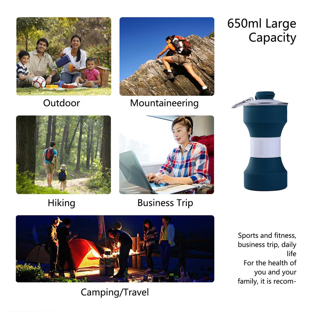 650Ml Vouwen Cup Siliconen Water Fles Camp Sport Vouwen Fles Reizen Mini Draagbare Cup Reizen Mok Outdoor