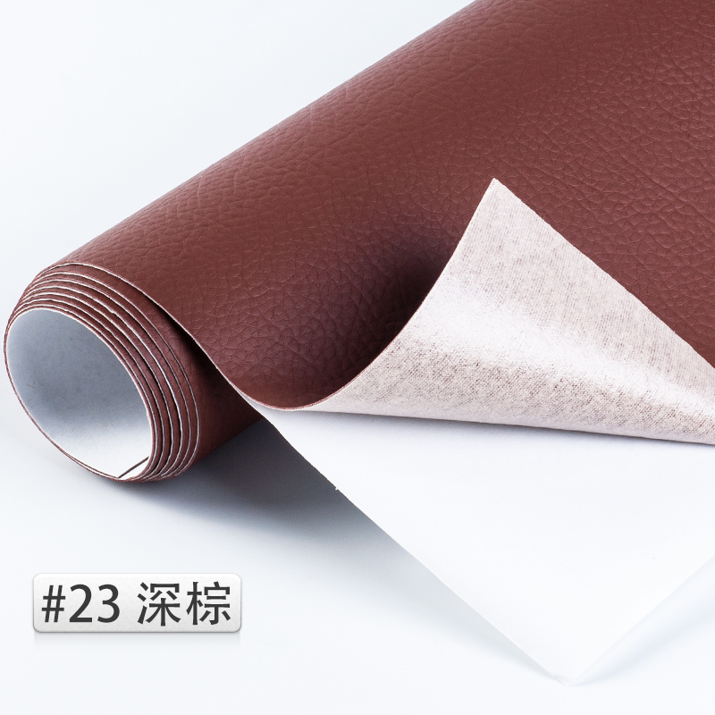 50*138cm Reliëf Lijm Lederen litchi PU Leer Stof Terug Lijm Kunstmatige Synthetisch Leer Stoffen DIY Bag Bank materiaal Effen gekleurd kunstleer kunstleer stof naaien DIY tas schoenen materiaal: 23 Deep Brown