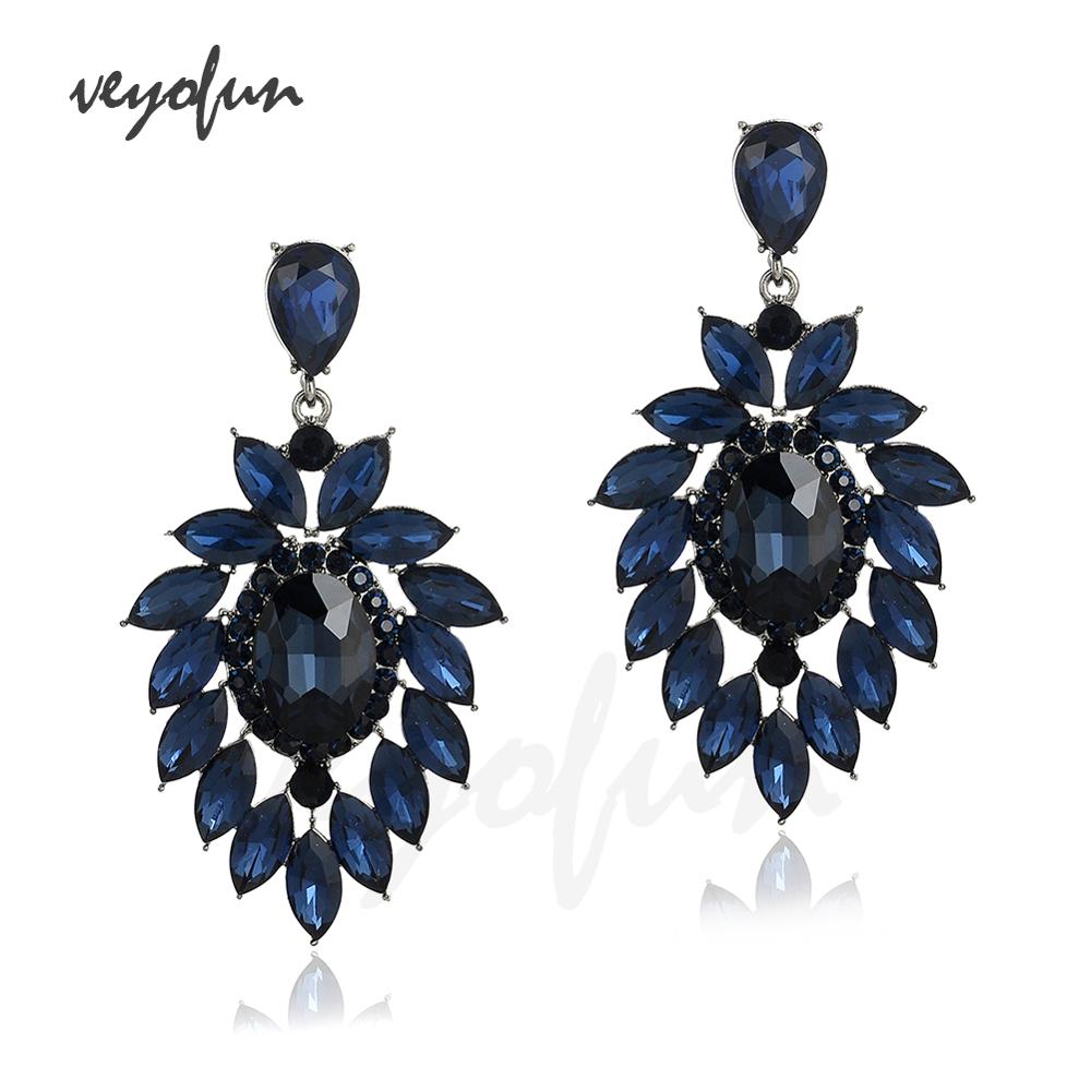 Veyofun-pendientes colgantes de cristal hipérbola para mujer, aretes grandes, joyería de: dark bule / Champán