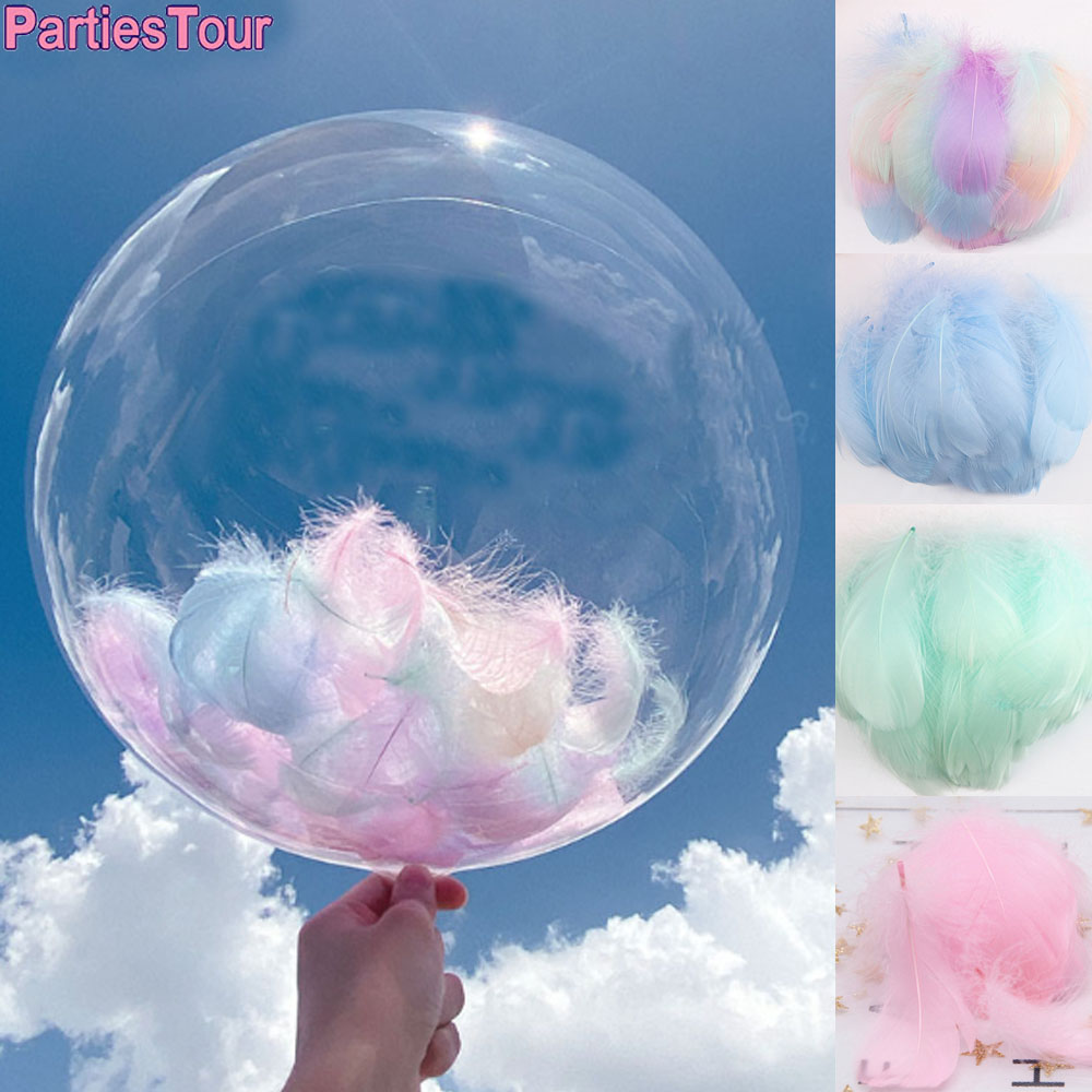 Przezroczyste balony Bobo kolorowe wypełnione piórami akcesoria do balonów wystrój ślub walentynki DIY Craft wypełnij balon Feathe