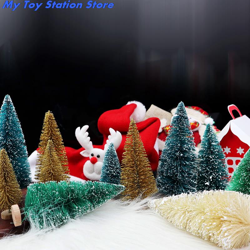 1PC 12.5cm/16cm Mini Christmas Tree Gold Green Small Pine Tree Sisal Placed In The Desktop Year Xmas Party Ornaments