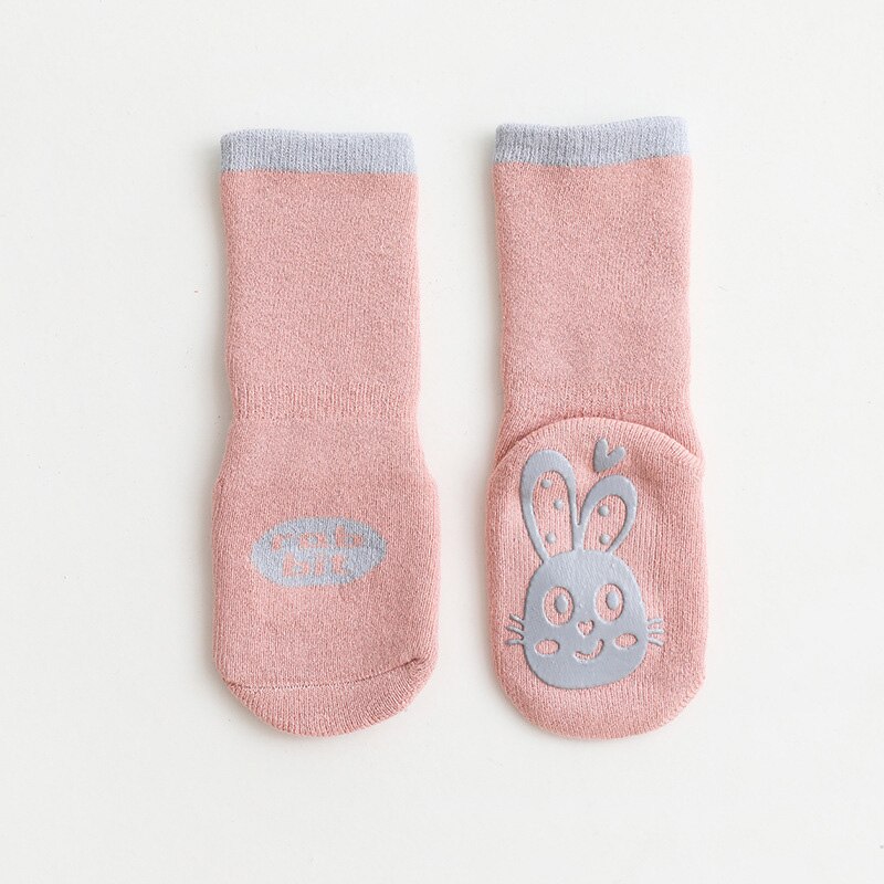 Rutschfeste baumwollsocken für babys und kleinkinder, frottee-socken mit Karikatur-tieren, kindersocken: Rosa / 12cm für 1-3 jahre