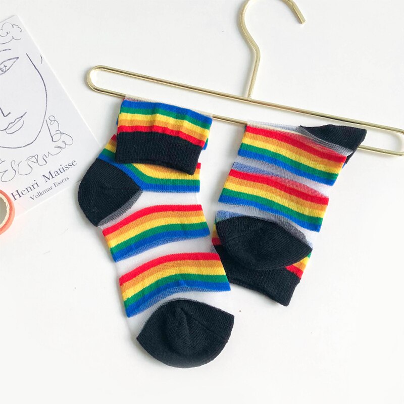 rainbow socks children's Short cotton Soft baby summer socks for girls boys Breathable thin 1-8 years kids Crystal socks