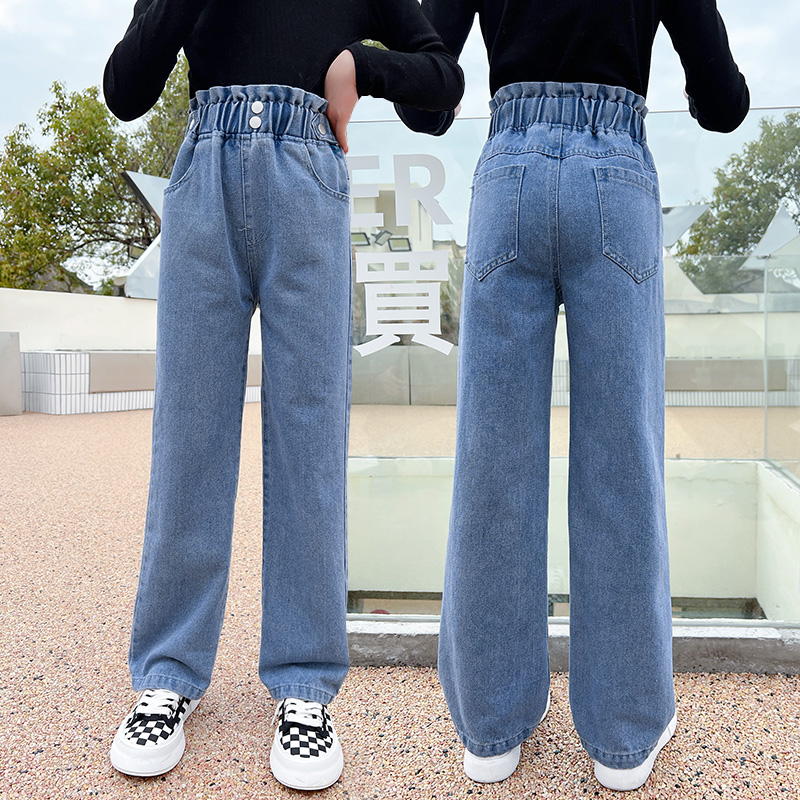 Pantalones vaqueros de cintura alta para niña adolescente, pantalón holgado informal de pierna ancha para Niño, 6, 8, 10, 12 y 14 años, primavera y otoño, 2022