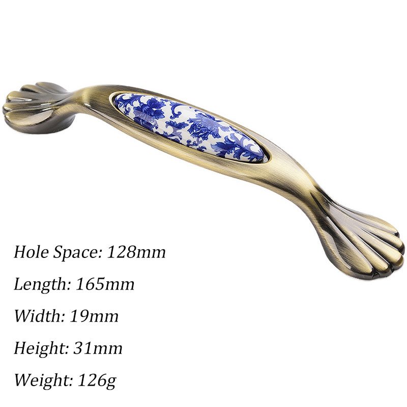 Tiradores de cerámica para armarios y cajones, pomos de puerta redondos con flores azules, tiradores de muebles Vintage, tiradores de armario de bronce antiguo: Naranja