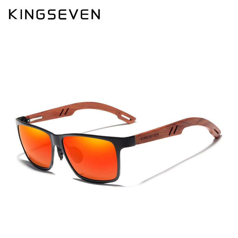 KINGSEVEN Handmade Bubinga Wooden Men's glasses Polarized sunglasses Women Mirror Lens Sun Glasses Driving Eyewear: Red / With Wood Case