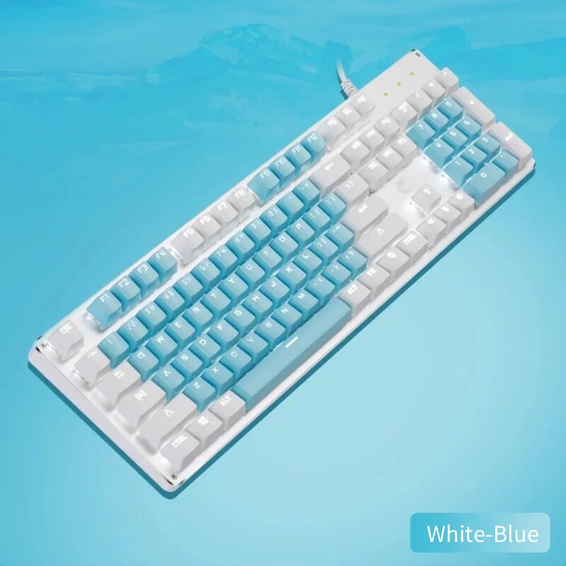 104 Keys Mechanical Keyboard Pink White Gaming USB Wired Keyboard LED Backlit Blue Switch Double Shot Keycaps For Desktop/PC: White-blue