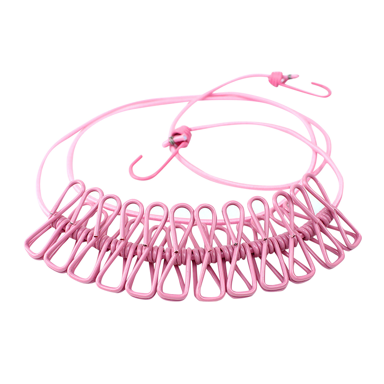 Tragbare Wäscheleine für Kleidung mit 12 Clips, einziehbarer Wäschetrockner, Wäscheseil, Wäscheständer, Stoff-Hängeleine für Höhle Außenbereich: Rosa
