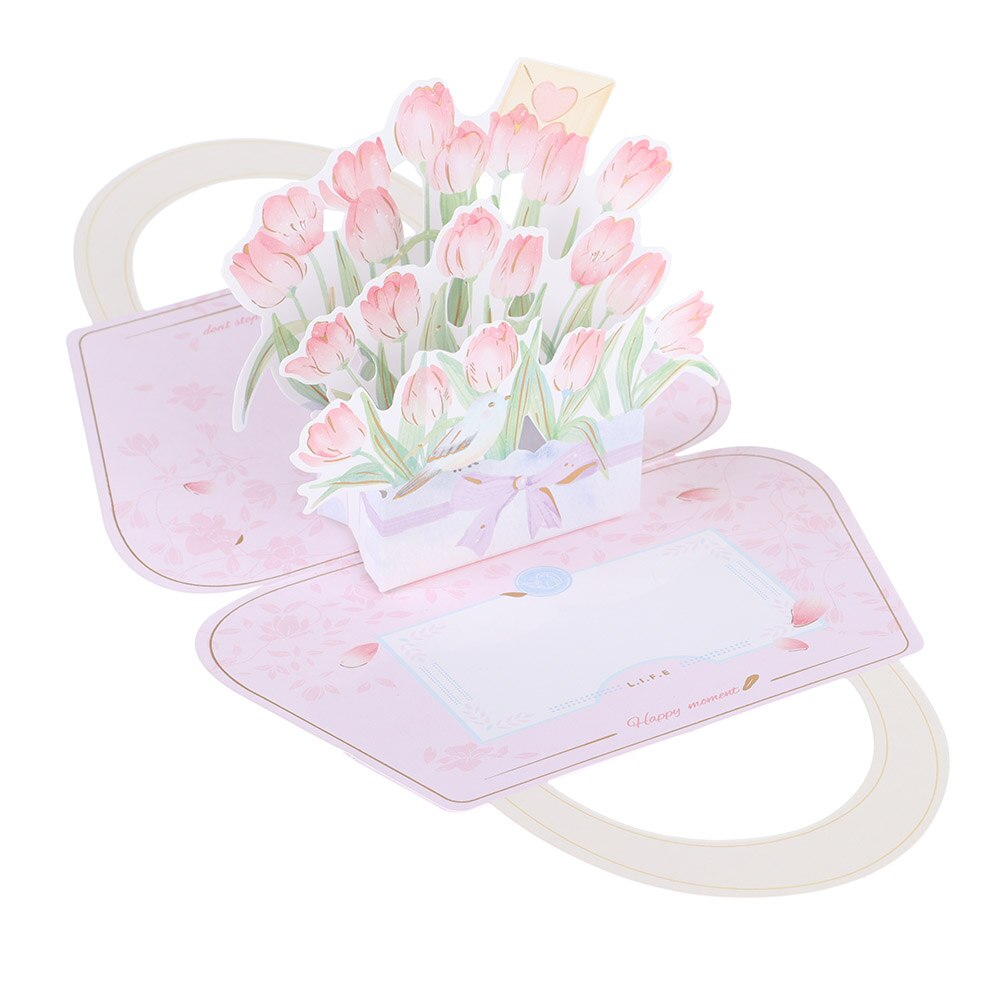 1PC 3D Flower Pop-Up Greeting Card Flora for Birthday Mother Father's Day Graduation Wedding Anniversary Blessing Supplies: Tulip