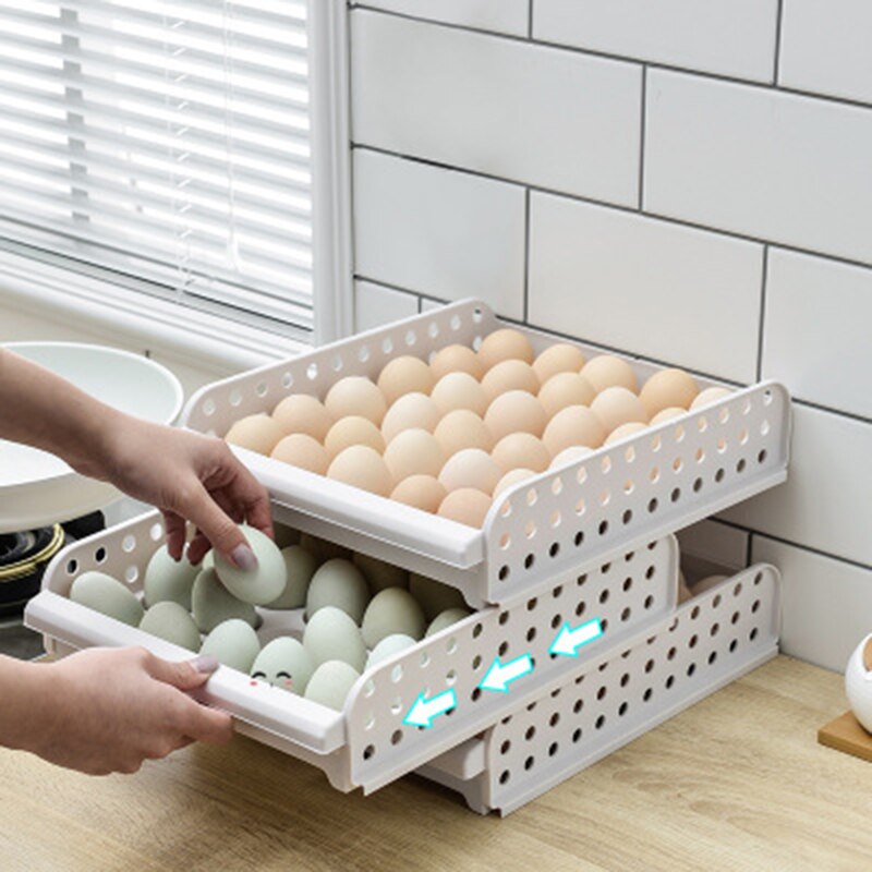 Stackable kitchen refrigerator egg box double drawer egg box egg rack transparent anti-collision plastic egg box