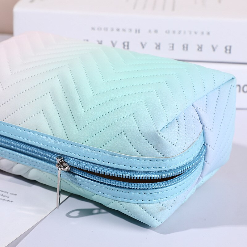 PURDORED 1 Pc Gradienten Farbe machen-hoch Tasche für Frauen Reißverschluss Samt Kosmetik Tasche Reise Große Weibliche Machen hoch Beutel Notwendigkeiten