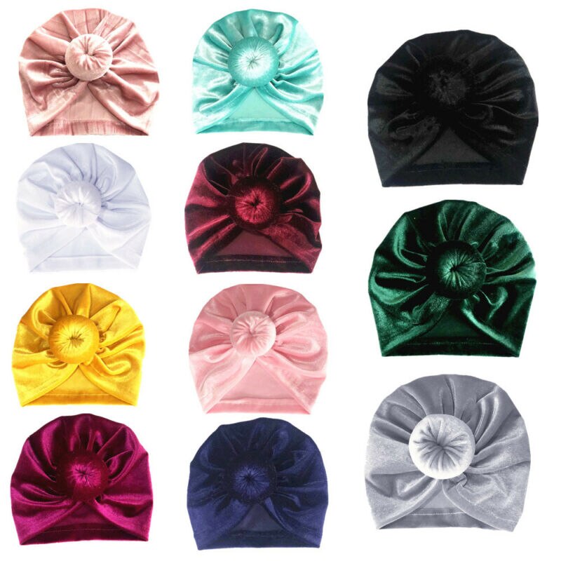 Småbørn piger børn baby fløjl donut hat stor sløjfe hårbånd pandebånd stretch turban knude hoved wrap