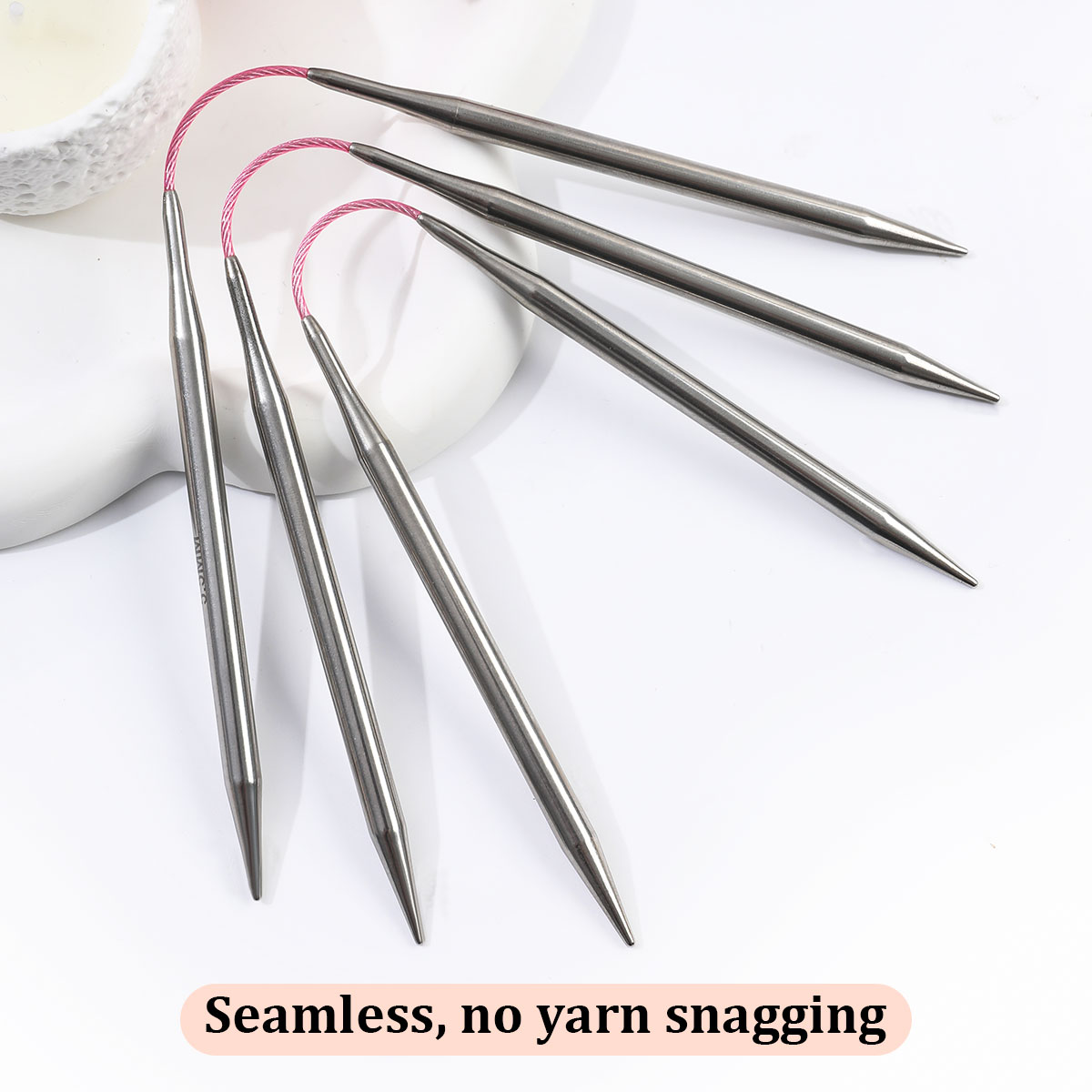 Agujas circulares cortas de 23cm, herramientas de tejer a mano huecas de acero inoxidable para manualidades de lana DIY
