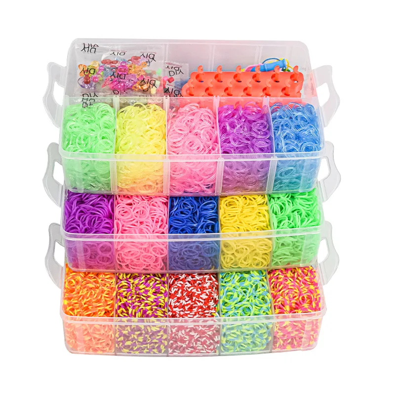 15000 impostato di elastici luminosi arcobaleno per puzzle per bambini Fai da te elastico intrecciato a mano braccialetto luminoso telaio: Radura