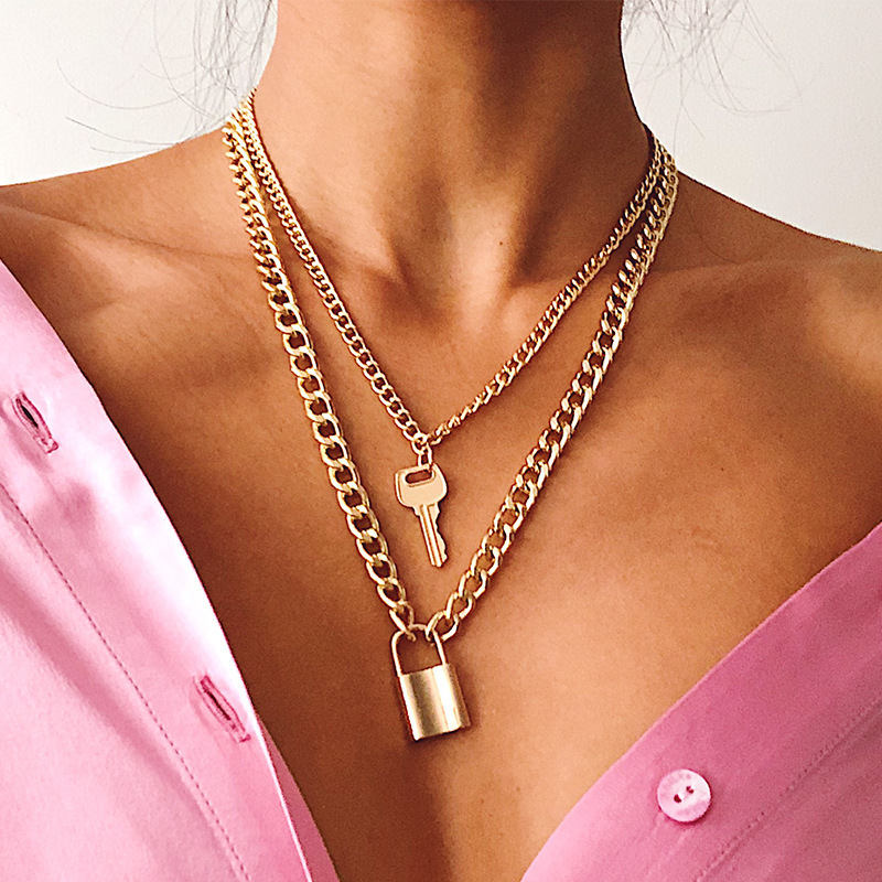 Nuova moda grande collana per le donne punk musica rock intrecciare oro argento colore grosso grosso blocco girocollo collane a catena gioielli per feste: colore Oro puro
