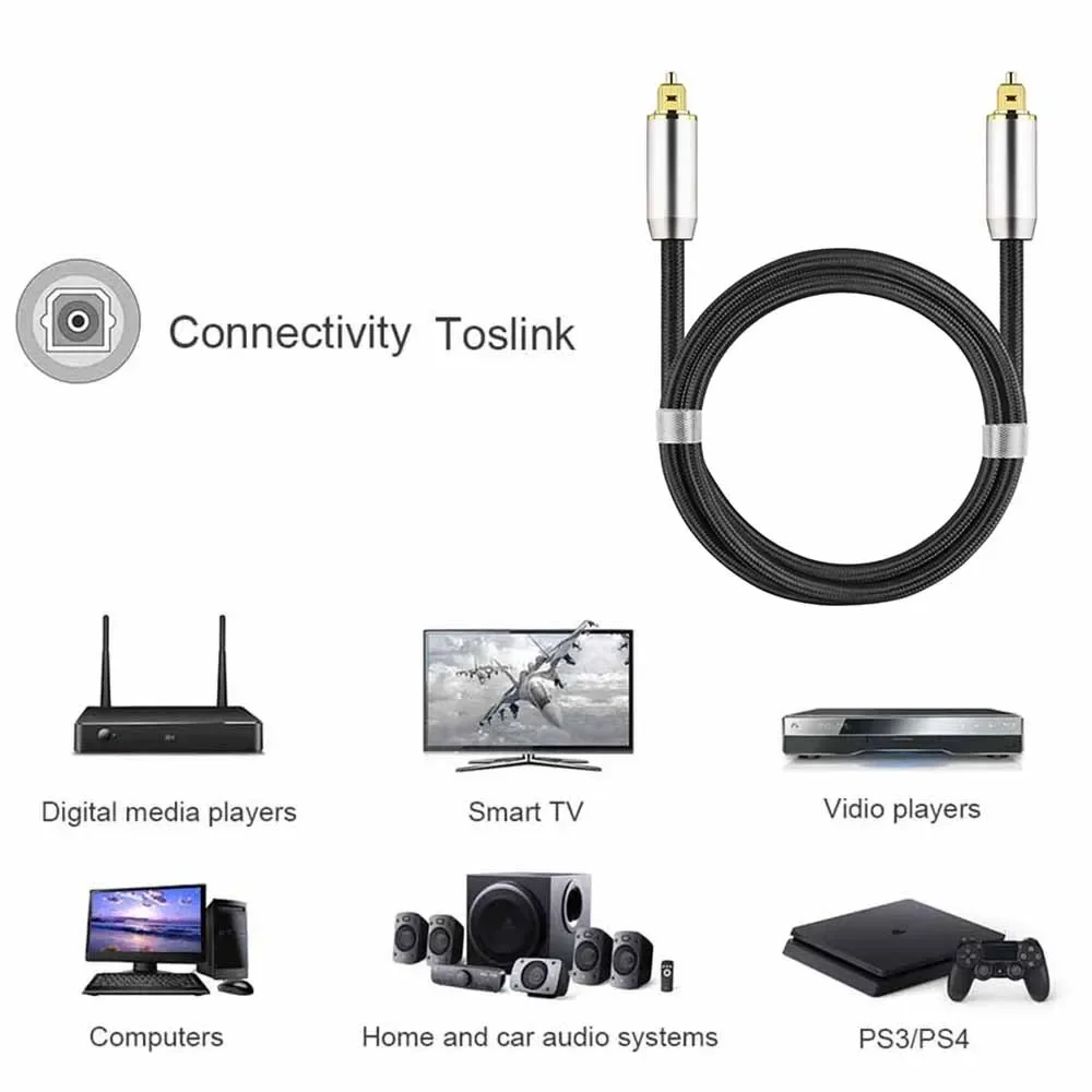Cable óptico SPDIF, Cable de fibra óptica de Audio Digital, Cables chapados en oro para reproductor de CD y DVD Blu-ray, TV, de sonido de alta fidelidad
