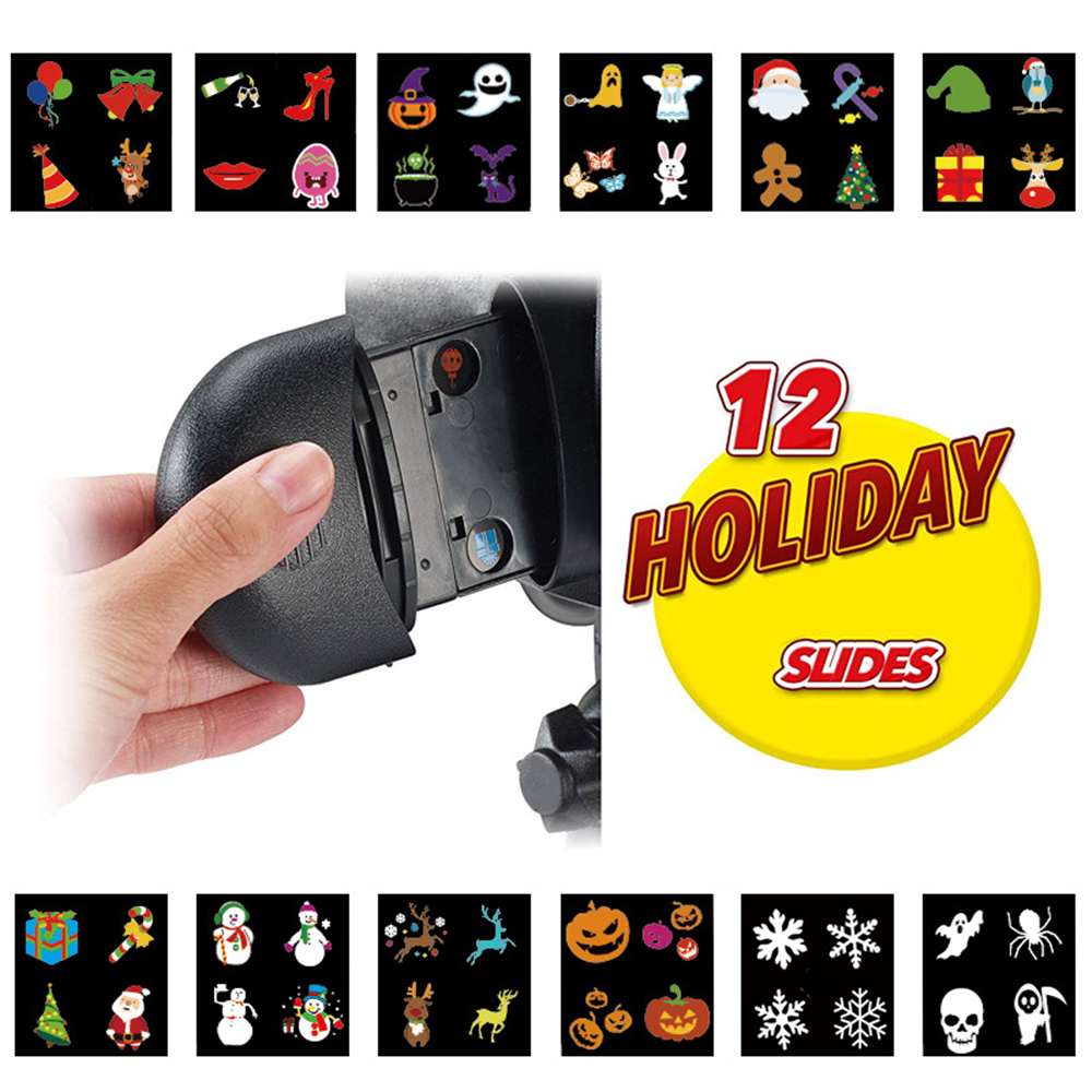 LED Slide Show Projector Lamp USB Outdoor 12 Patterns Snowflake Christmas Halloween Projection Light for Home Decor Party