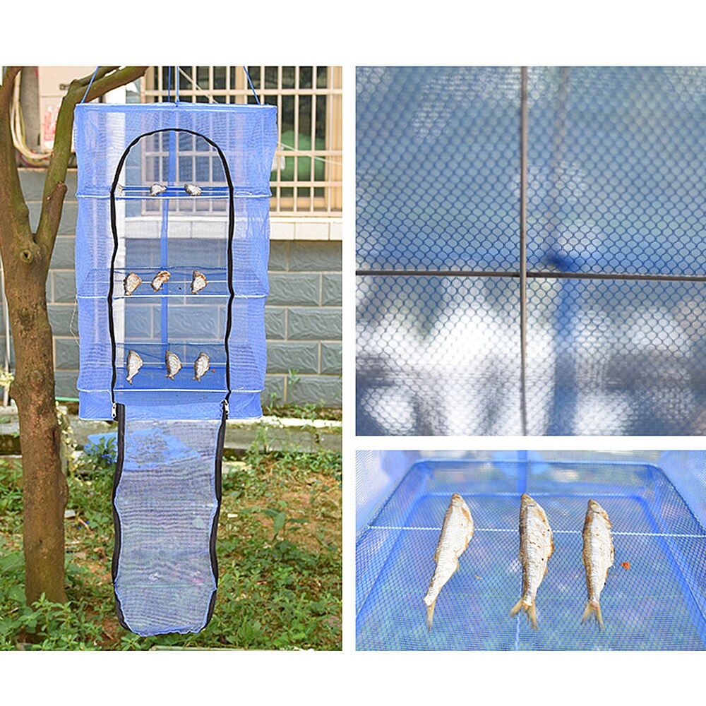 Foldable 4 Layers Fish Drying Rack Vegetable Dishes Dryer Mesh Hanging Net