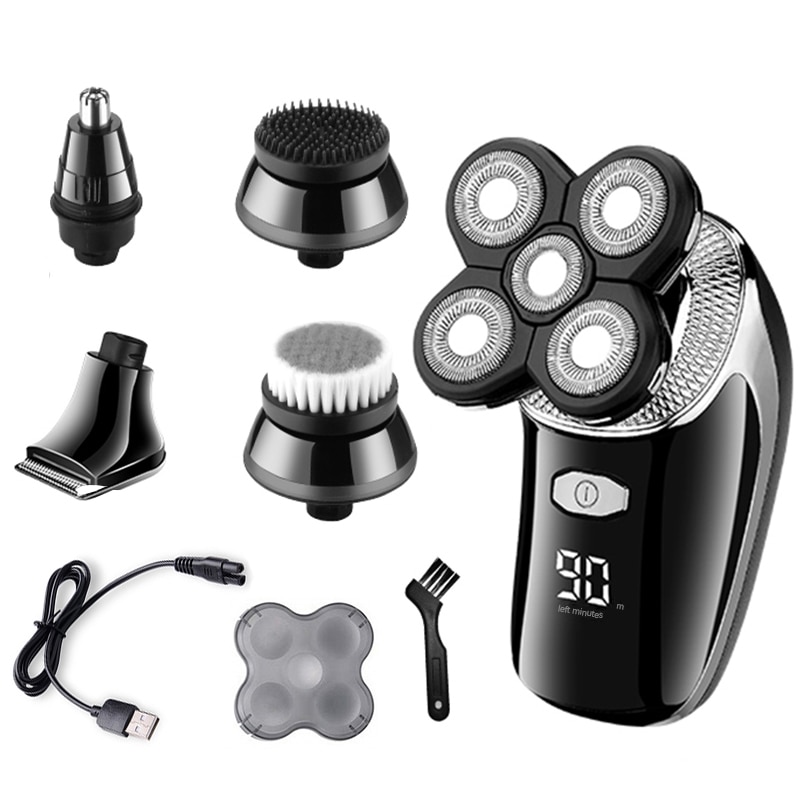 5in1 Men's wet dry use shaver electric razor rechargeable bald head shaving machine face beard hair cleaning shaver