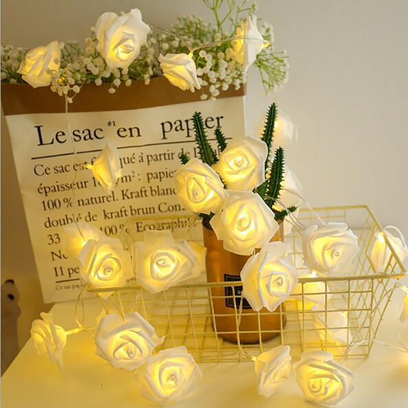 3M Rose Licht Decoratie Led Rose Voor Bruiloft Meisje Hart Kamer Valentijnsdag Tuin Nachtlampje Vuurvlieg Lights decor: White rose / 3m 20 leds / USB powered