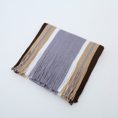 Hommes écharpe hiver rayé tricot Long châle enveloppement col foulards pour hommes décontracté gland Pashmina Tippet Simple étole: Striped Light Gray