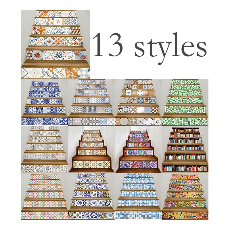 6 uds. Baldosas coloridas de estilo árabe, pegatinas creativas para escaleras, pegatinas decorativas impermeables y a prueba de aceite para el suelo