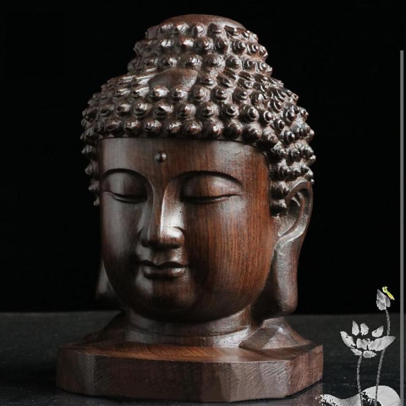 6Cm Boeddhabeeld Hoofd Beeldje Mahonie Houten Carve Boeddhistische Ornamenten Graveren Tathaga Thuis Ambachten Houten Hal Shakyamuni X4W5