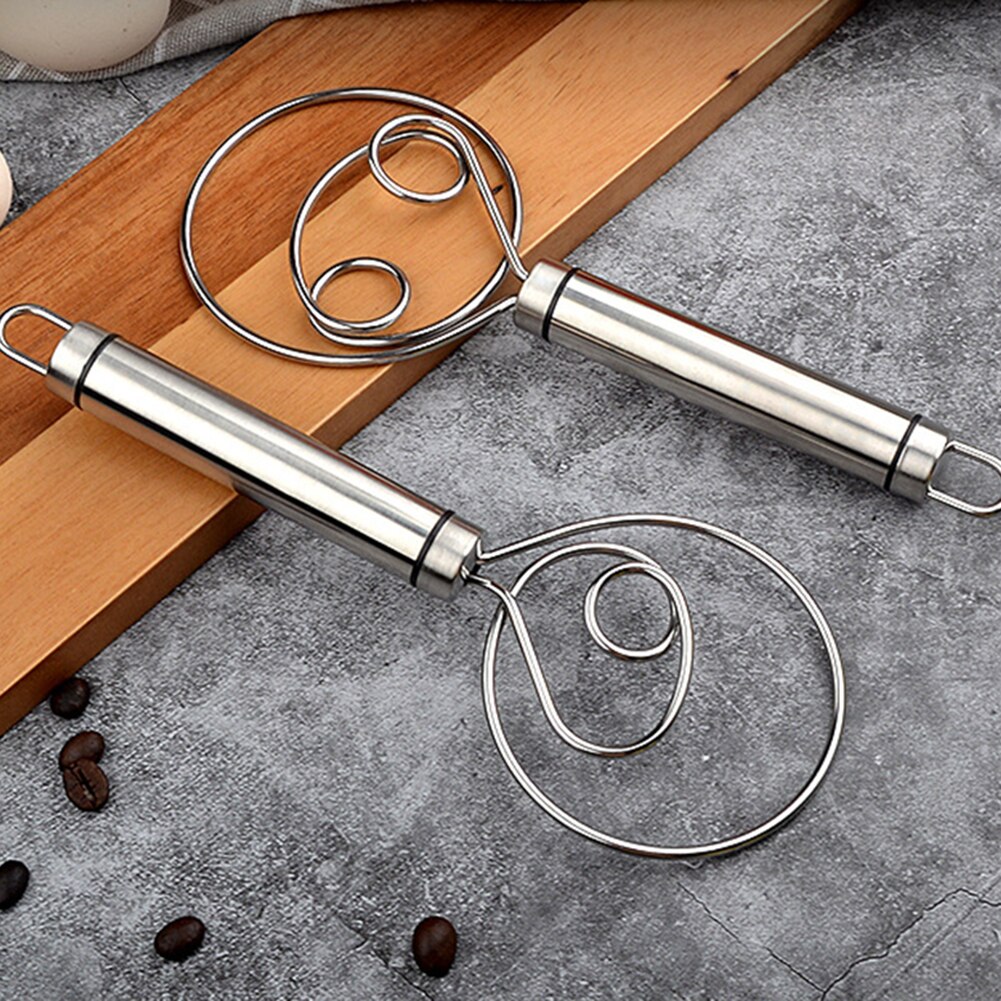 Egg Beater Flour Coil Agitator Danish Whisk Stick Stainless Steel Handle Blender Diy Bread Dough Bakeware Stainless Steel Gadget